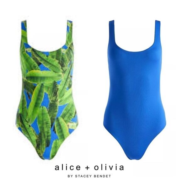NWT Alice + Olivia Remy Scoop Neck Reversible Swim Bathing Suit Palm Print S - Picture 4 of 11